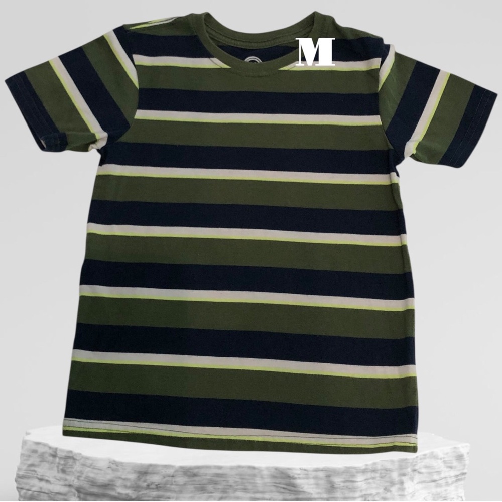 Striped Green, Navy & White Kids T-Shirt